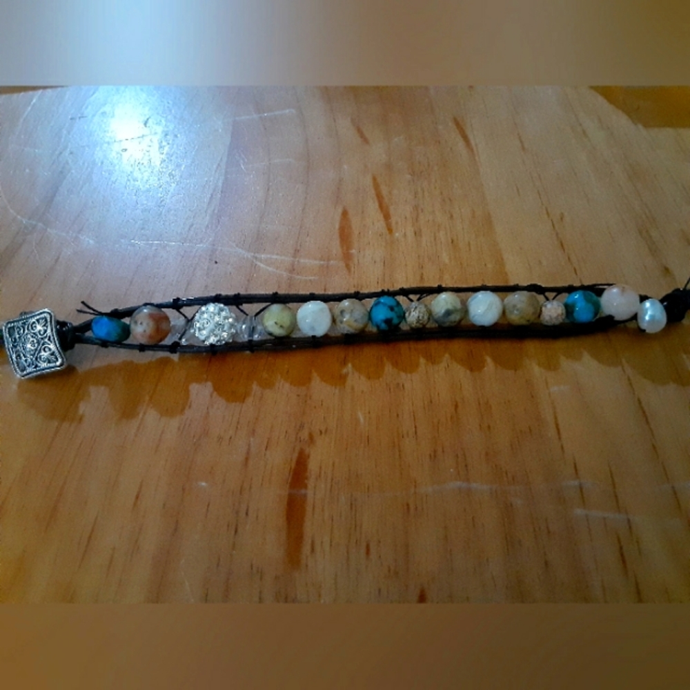 Handmade leather wrap beaded bracelet